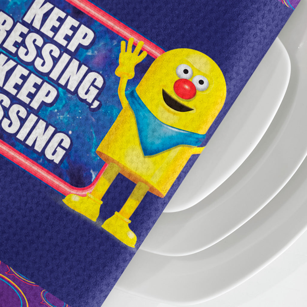 Keep Pressing, Keep Guessing Tea Towel
